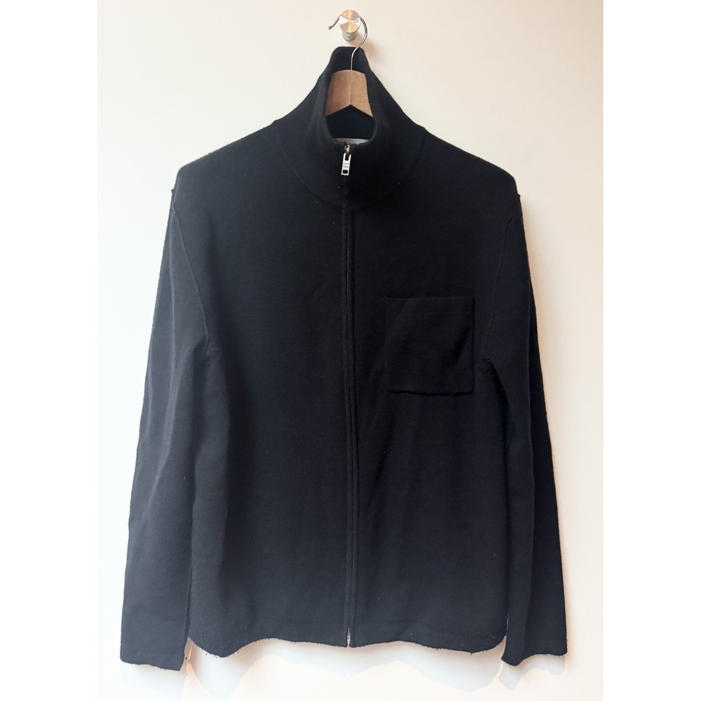 Farhi Men's Wool Blend Black Sweater Full Zip Mock Neck Preppy Academia Sz L
